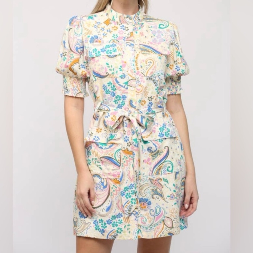 NWOT We’re All Pretty Girls Carolina Floral Paisley-Print Mini Shirtdress
